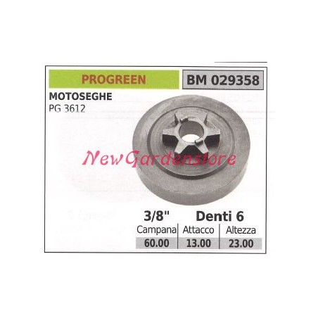 Piñón motor motosierra PROGREEN PG 3612 3/8' dientes 6 029358 | Newgardenstore.eu