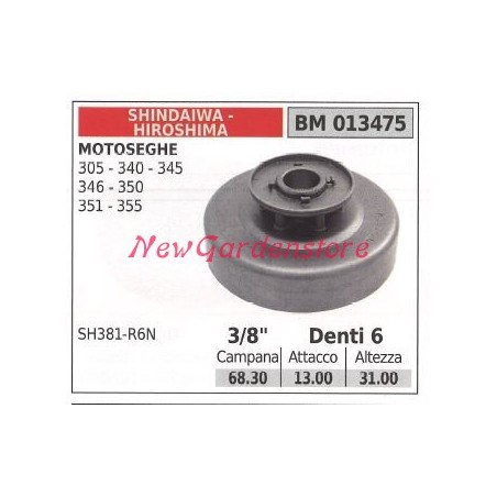 Piñón motor motosierra SHINDAIWA 305 340 345 346 350 351 3/8' dientes 6 013475 | Newgardenstore.eu