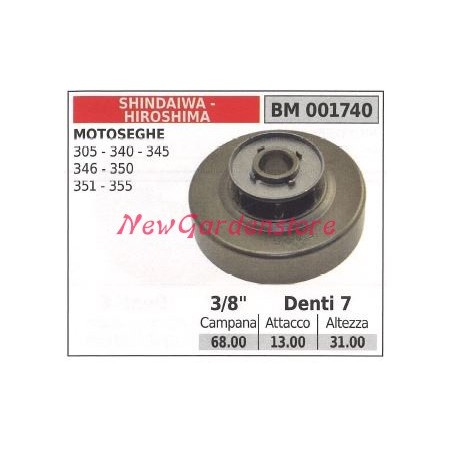 Piñón motor motosierra SHINDAIWA 305 340 345 346 350 351 3/8' dientes 7 001740 | Newgardenstore.eu