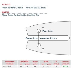 Barre de scie à bois longueur 35 cm pour chaîne à 50 maillons 452729