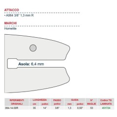 Barra de motosierra longitud 35 cm para eslabón de cadena 52 451724