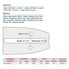 Timber chainsaw bar length 38 cm for chain link 64 452711