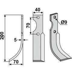 Rotary tiller hoe blade 350-611 350-610 FORT 200mm dx sx
