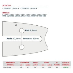 Barra de motosierra longitud 40 cm para eslabón de cadena 60 451744