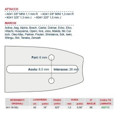 Barre de tronçonneuse à maillons de 40 cm de long 66 452712