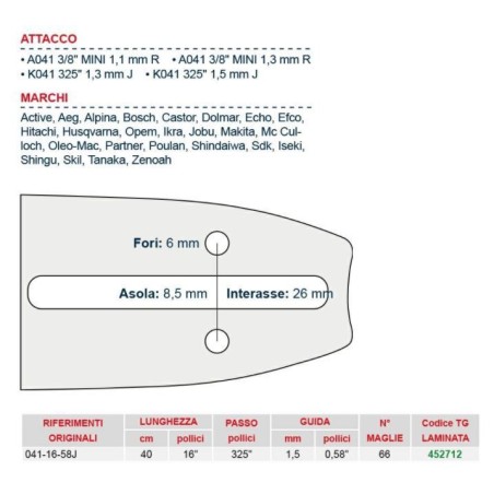 Barre de tronçonneuse à maillons de 40 cm de long 66 452712 | Newgardenstore.eu