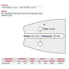 Barra de motosierra longitud 45 cm para eslabón de cadena 60/62 450707