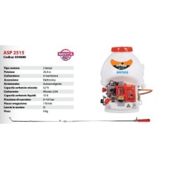 Pulvérisateur à dos ATTILA ASP2515 Moteur 2 temps 25,4cc Réservoir de liquide de 15 litres | Newgardenstore.eu