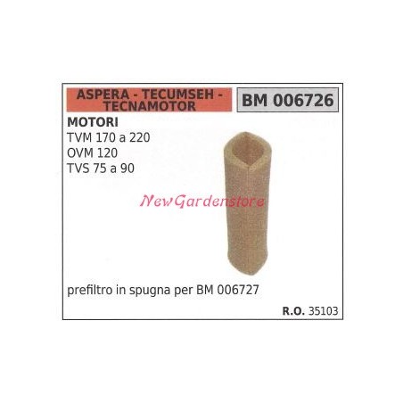 Prefiltro aria ASPERA motore rasaerba tosaerba tagliaerba TVM 170-220 006726 | Newgardenstore.eu