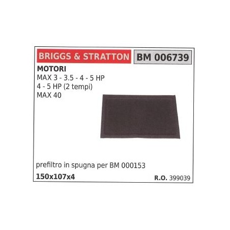 Préfiltre à air BRIGGS&STRATTON tondeuse MAX 3 3.5 4 5 HP | Newgardenstore.eu