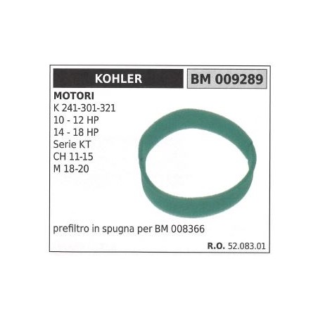 KOHLER Schwamm-Luftvorfilter Rasentraktor K 241 301 321 009289 | Newgardenstore.eu