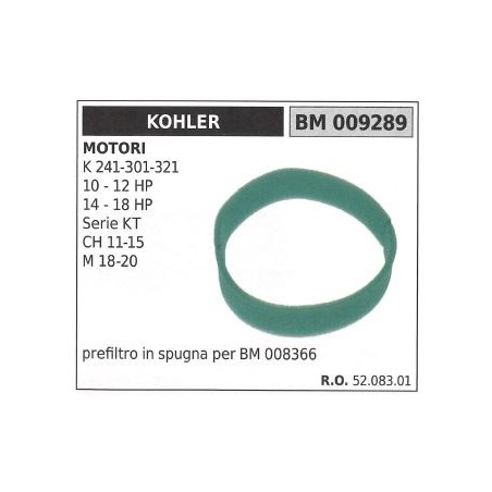 Prefiltro aria in spugna KOHLER trattorino rasaerba K 241 301 321 009289 | Newgardenstore.eu