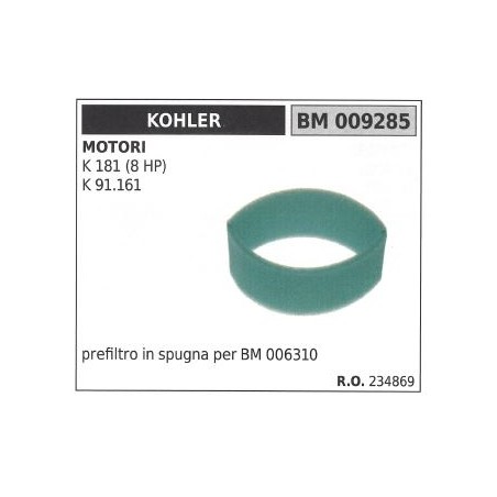 KOHLER Préfiltre à air en mousse tracteur de pelouse K 181 (8 HP) K 91.161 009285 | Newgardenstore.eu