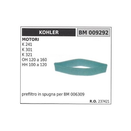 KOHLER Schwamm-Luft-Vorfilter Rasentraktor K 241 301 321 009292 | Newgardenstore.eu