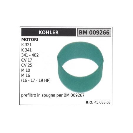 KOHLER Schwamm-Luftvorfilter Rasentraktor K 321 341 PS 17 25 009266 | Newgardenstore.eu