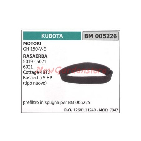 KUBOTA Schwamm-Luftvorfilter KUBOTA Motor GH 150-V-E Rasenmäher 5019 5021 6021 005226 | Newgardenstore.eu