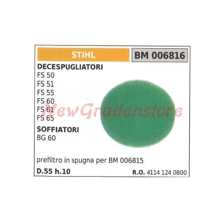STIHL sponge air prefilter for FS brushcutter 50 51 55 60 61 65 006816 | Newgardenstore.eu