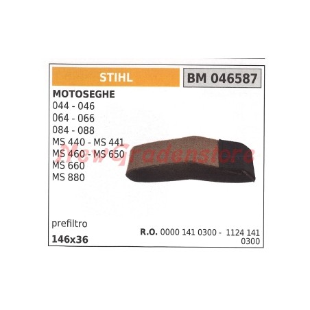 Prefiltro de aire STIHL para motosierra 044 046 064 066 084 088 MS 440 460 650 046587 | Newgardenstore.eu