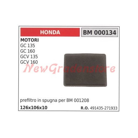 Prefiltro de aire de esponja Motores HONDA GC 135 160 GCV 135 160 000134 | Newgardenstore.eu