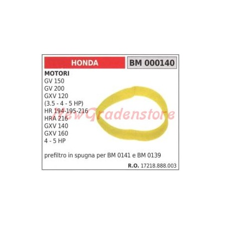 Prefiltro de aire de esponja Motores HONDA GV 150 200 GVX 120 HR 194 195 000140 | Newgardenstore.eu