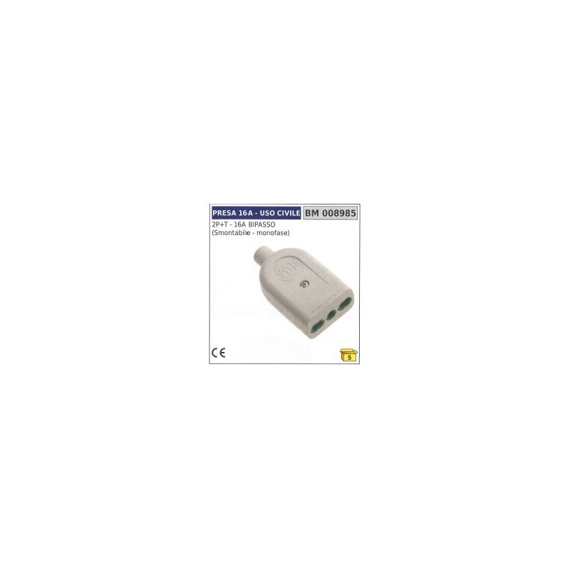 2-pole + earth civil socket - 16A two-pin removable - single-phase