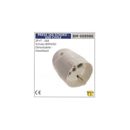 Presa uso civile 2 poli + terra - 16A Schuko bipasso smontabile - monofase | Newgardenstore.eu