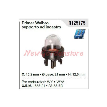 Amorçage WALBRO pour carburateur WY WYA tondeuse R125175 | Newgardenstore.eu