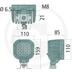 Proiettore da lavoro led 7000 illuminazione di prossimità tensione 11 - 32 V | Newgardenstore.eu