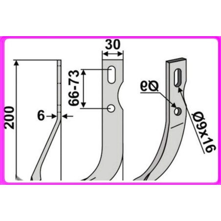 Cuchilla para motoazada350-663 350-662 UNIVERSALdx sx 200mm