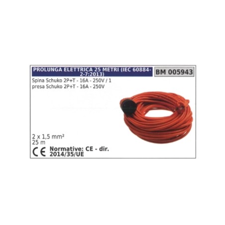 Cable alargador eléctrico 25m enchufe schuko 2 polos+tierra 16A 250V 1 toma schuko | Newgardenstore.eu