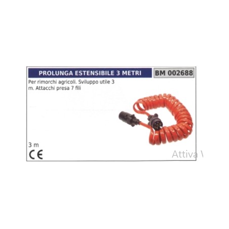 Cable alargador para remolques agrícolas / longitud útil 3 metros / conexiones de enchufe 7 hilos | Newgardenstore.eu