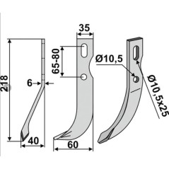 Bodenfräse Motorgrubber Hackenmesser 350-665 350-664UNIVERSAL rechts sx 218mm | Newgardenstore.eu