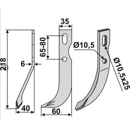 Motocultor rotativo hoja de azada 350-665 350-664UNIVERSAL derecha sx 218mm