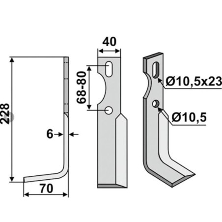 Lama zappa motocoltivatore motozappa 350-673 350-672 UNIVERSALE dx sx 228mm