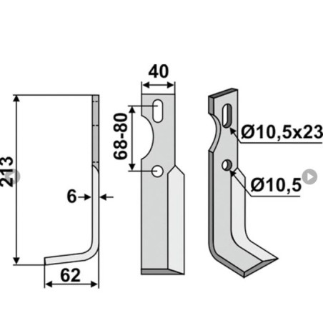 Hackenblatt für Bodenfräse 350-675 350-674 UNIVERSAL rechte Seite 213mm