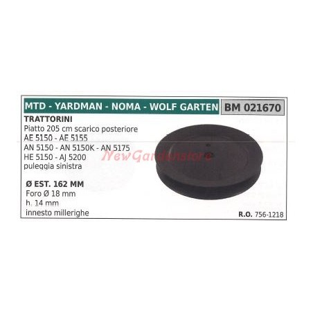 Polea para tractor cortacésped AE 5150 MTD 021670 | Newgardenstore.eu