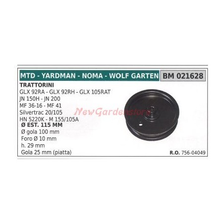 Pulley for lawn tractor GLX 92RA 92RH MTD 021628 | Newgardenstore.eu