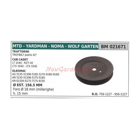 Polea para tractor de césped troybilt 42' plano MTD 021671 | Newgardenstore.eu