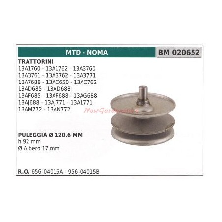 Puleggia per trattorino rasaerba tosaerba 13A1760 13A1762 MTD 020652 | Newgardenstore.eu