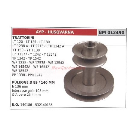 Polea para tractor cortacésped LT120 125 130 AYP HUSQVARNA 012490 | Newgardenstore.eu