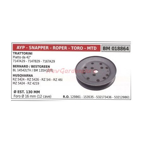 Puleggia per trattorino rasaerba tosaerba piatto da 42' AYP 018864 532173436 | Newgardenstore.eu