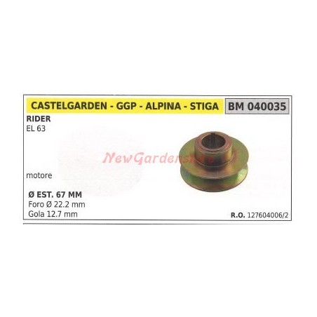 Polea para tractor de césped cortacésped rider EL 63 GGP 040035 | Newgardenstore.eu