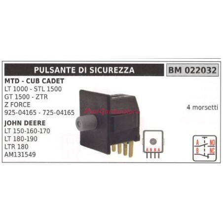 Pulsante interruttore di sicurezza trattorino MTD CUB CADET LT1000 725-04165 | Newgardenstore.eu