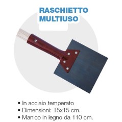 15x15 cm tempered steel multipurpose scraper with wooden handle | Newgardenstore.eu