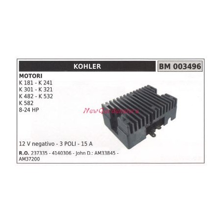 Regulador de tensión de motor KOHLER K 181 241 301 321 482 532 582 8-24HP 003496 | Newgardenstore.eu