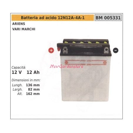Batteria ad acido 12N12A-4A-1 per ARIENS vari marchi 12V 12AH 005331 | Newgardenstore.eu