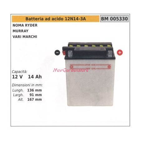 12N14-3A Batería de ácido para NOMA RYDER MURRAY diversas marcas 12V 14AH 005330 | Newgardenstore.eu