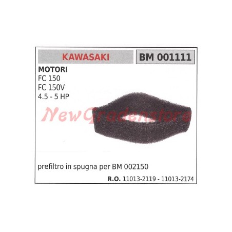 Prefiltro aria in spugna KAWASAKI motore FC 150 150V 4.5 5 HP 001111 | Newgardenstore.eu