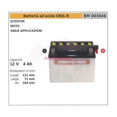 Batteria ad acido CB4L-B per scooter moto varie applicazioni 12V 4 AH 003046 | Newgardenstore.eu