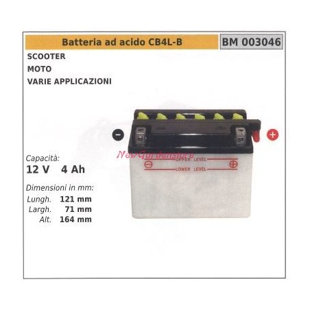 CB4L-B Batería de ácido para scooters moto varias aplicaciones 12V 4 AH 003046 | Newgardenstore.eu